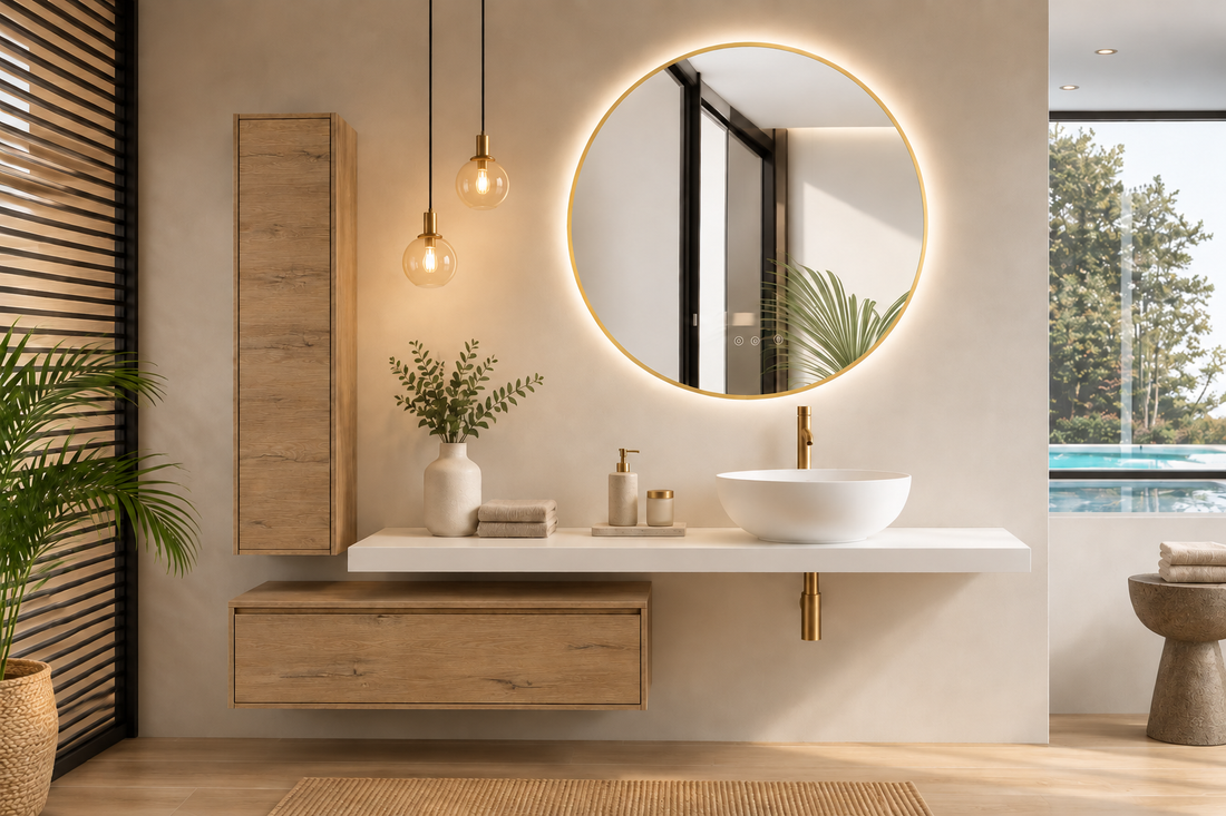 Meuble de salle de bain MALLORCA avec plan 120 cm, module 60 cm, colonne et vasque BOL