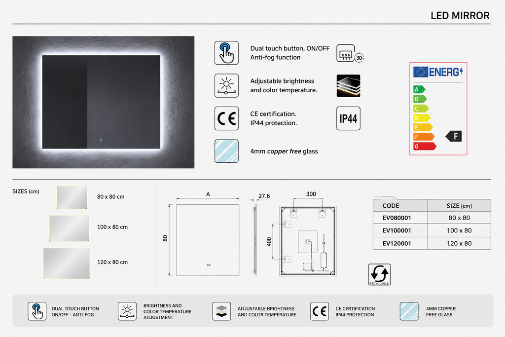 Badkamermeubelset VOLUM met wastafel + LED-spiegel + kolomkast van 140 cm + eengreepsmengkraan – steppenkleur – 80/100/120 cm