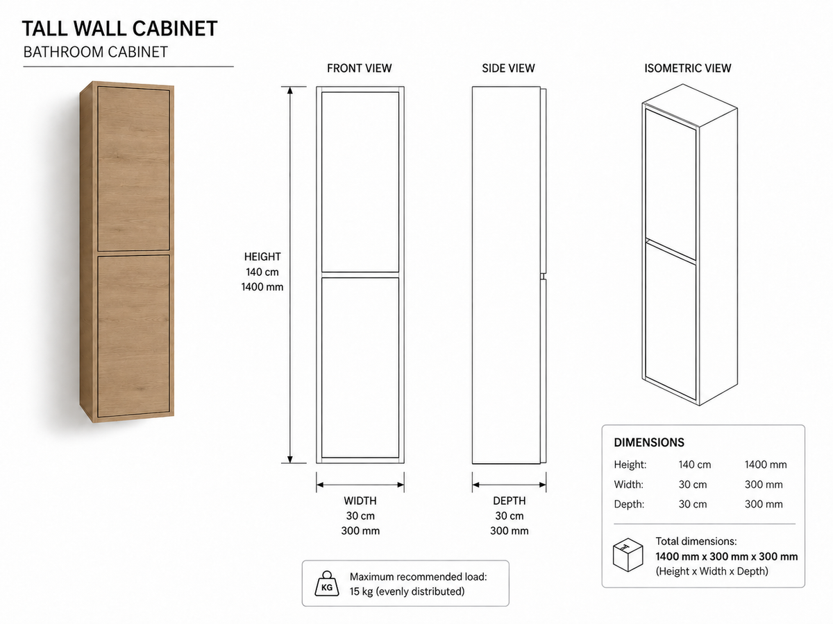 Badkamermeubelset VOLUM met wastafel + LED-spiegel + kolomkast van 140 cm + eengreepsmengkraan – steppenkleur – 80/100/120 cm