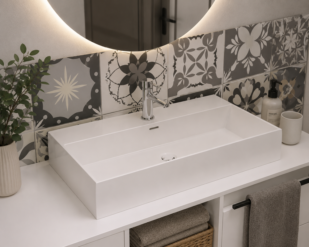 Lavabo en porcelaine à poser sur un plan de toilette GEMINI