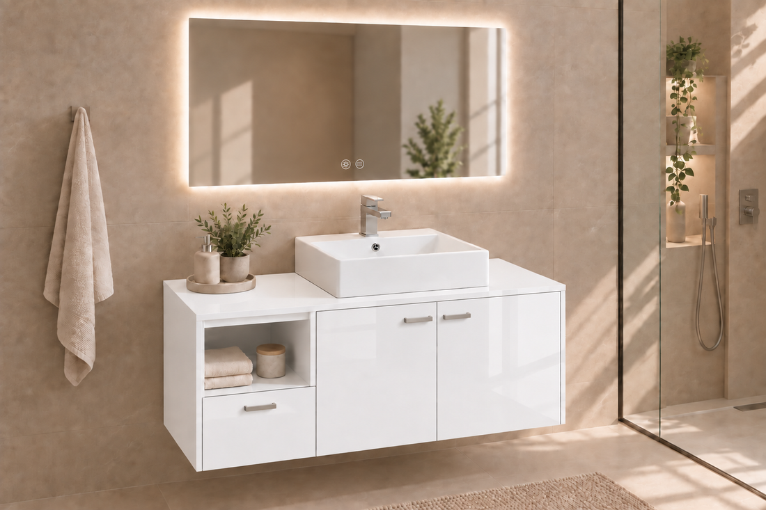 Meuble de salle de bain NAXOS avec plan et vasque LIBRA à poser