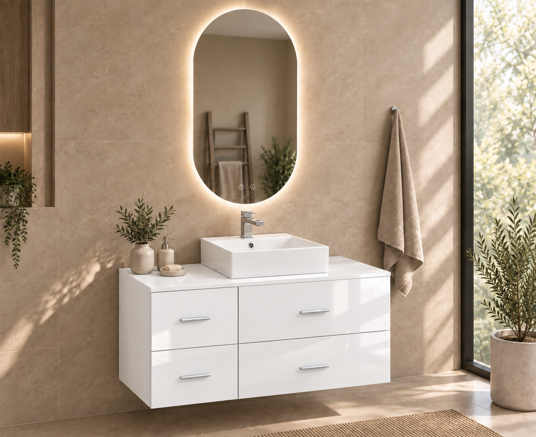 Meuble de salle de bain PAROS avec plan et vasque LIBRA à poser