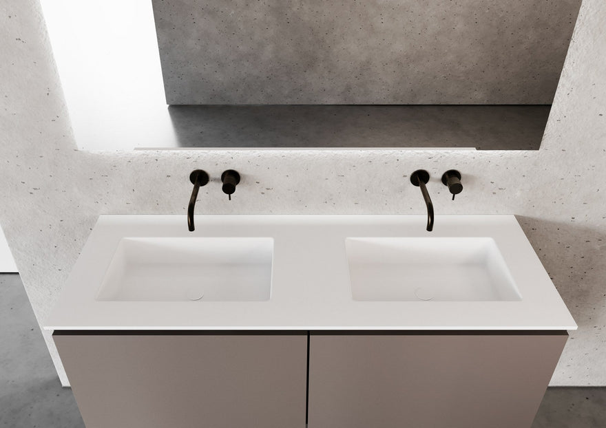 LEX Solid Surface wastafelblad met 2 onderbouwwasbakken, rand van 12 mm